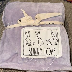 NWT Rae Dunn Gray Bunny Love Patch Throw/Blanket Spring/Easter/Rabbits/Bunnies